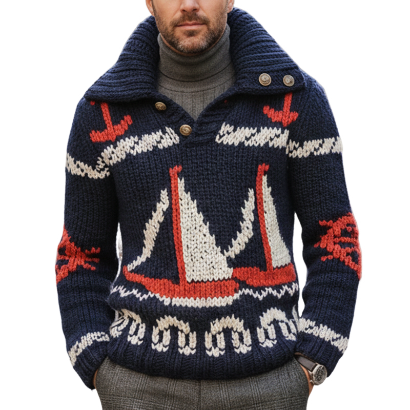 Men's Stylish Nautical-themed Knitted Pullover Sweater MTA2349I9U