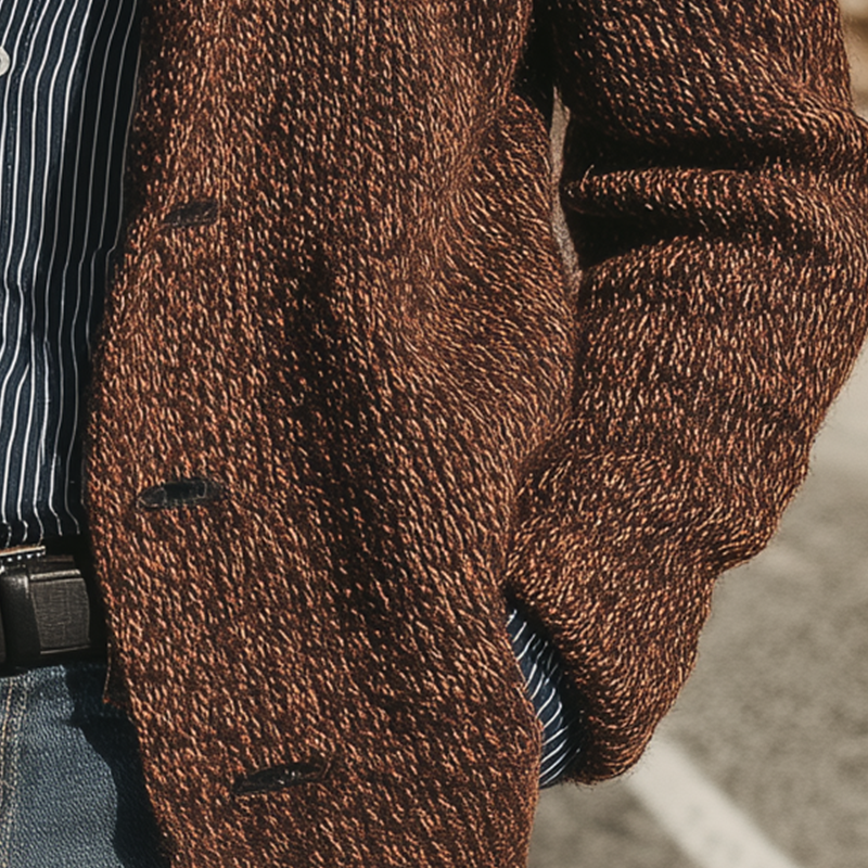 Men's Autumn And Winter Retro Shawl Collar Knitted Mixed Color Cardigan MTA1111I8P