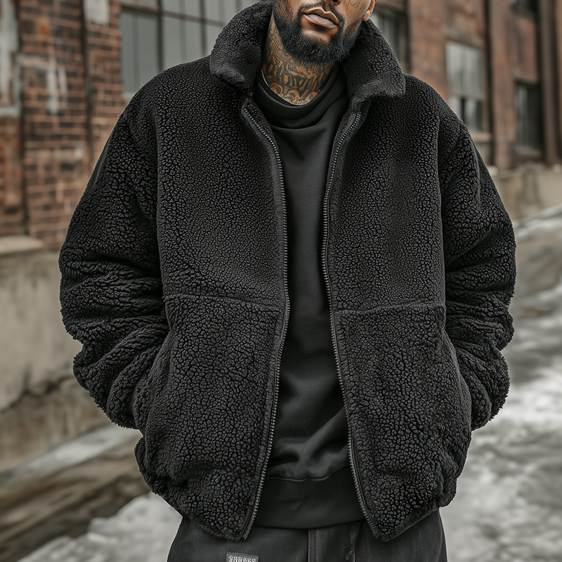 Men's Retro Casual Solid Color Fleece Zip-Up Jacket MTA1854K2TO