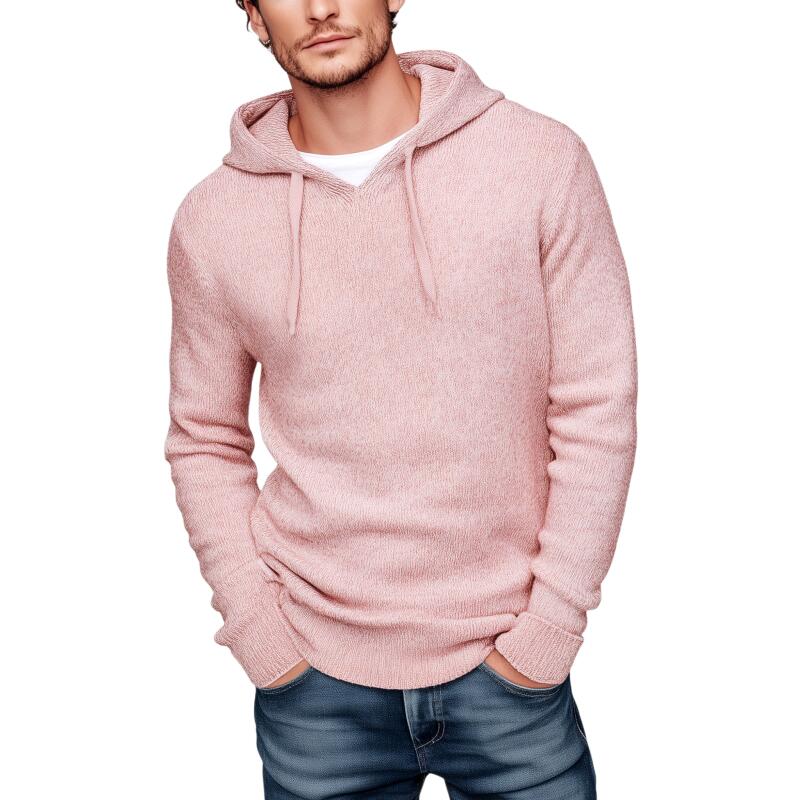 Men's Casual Solid Color Slim Fit Knitted Hooded Pullover Sweater MTA2772H4M
