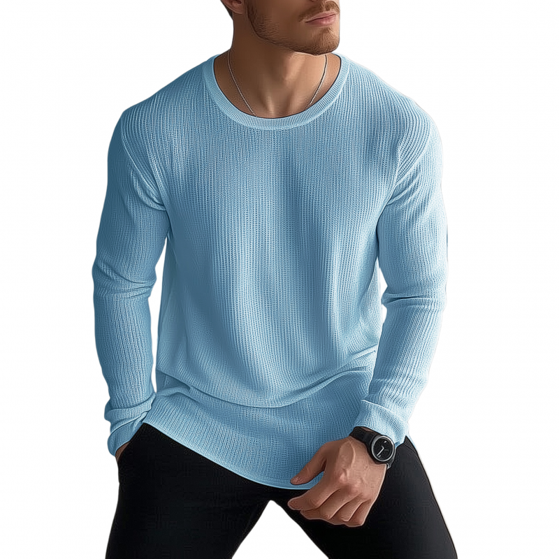 Men's Casual Solid Color Breathable Knitted Round Neck Loose Long Sleeve Sweater T-shirt MTA2184G6M