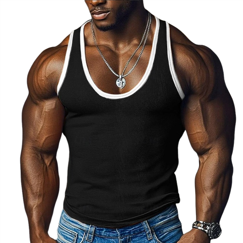 Men's Contrast Colour Round Neck Slim Fit Sports Tank Top MTA1664G4X