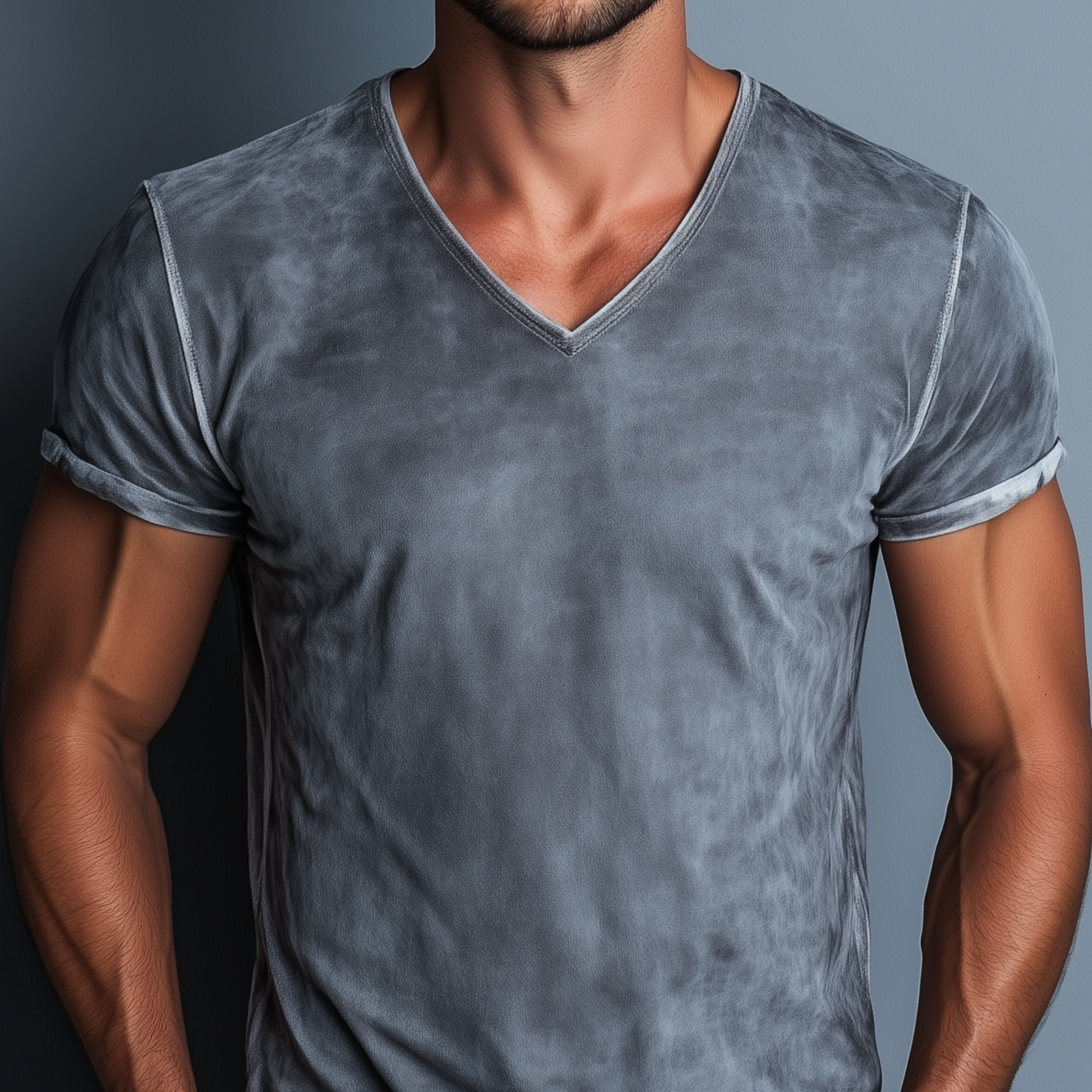 Men's Classic Casual Thin Suede Washed Distressed V-neck Slim Short-sleeved T-shirt MTA1920G5K