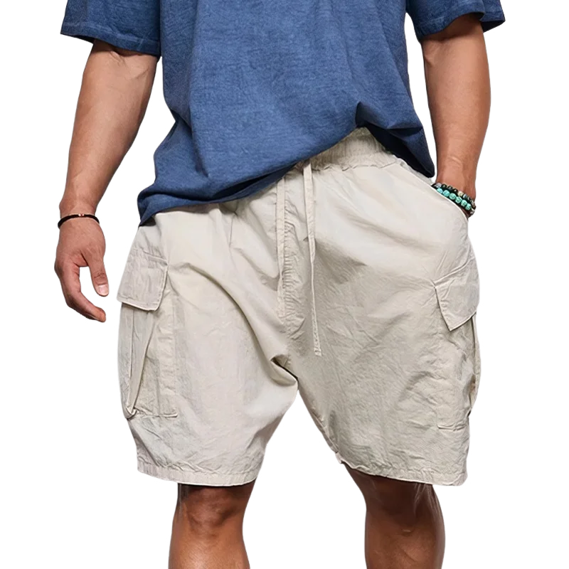 Men's Fashion Solid Multi-pocket Elastic Waist Cargo Shorts MTA1389E8Z