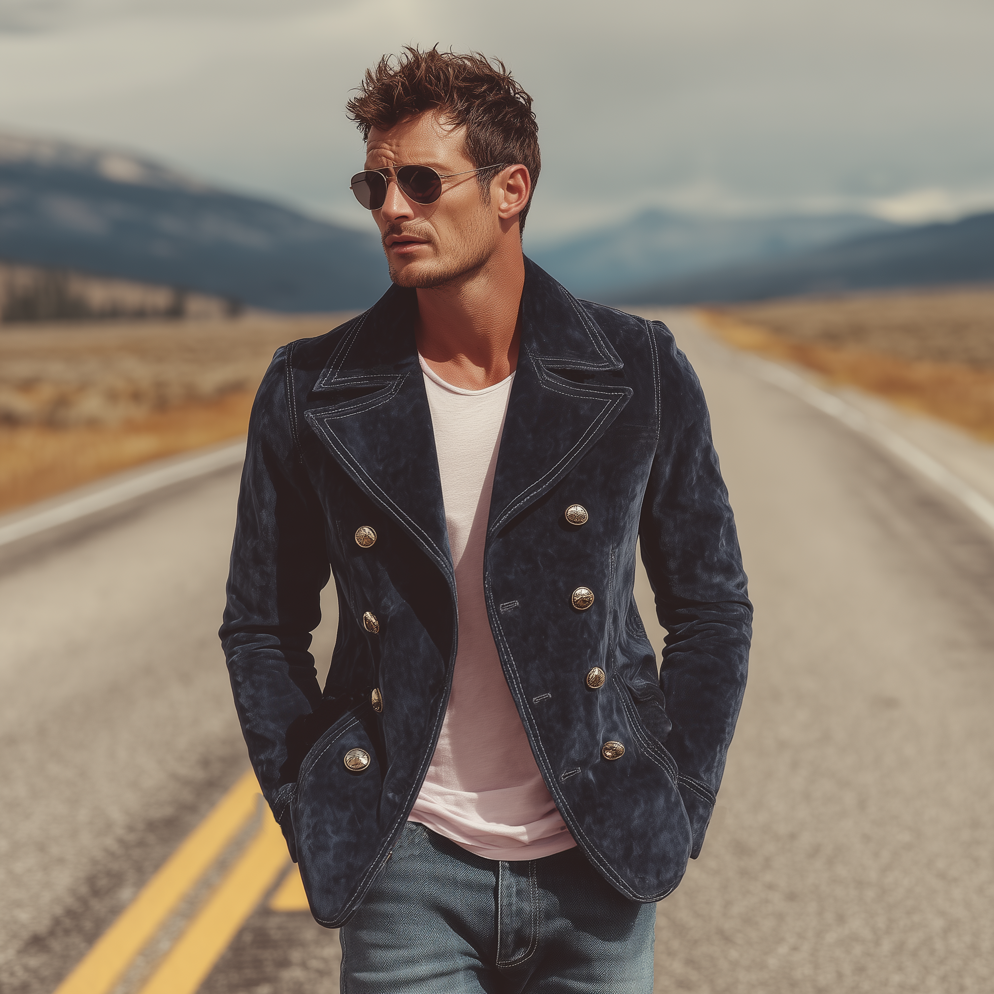 Men's Classic Retro Western Lapel Suede Double Breasted Jacket MTA0893H2K