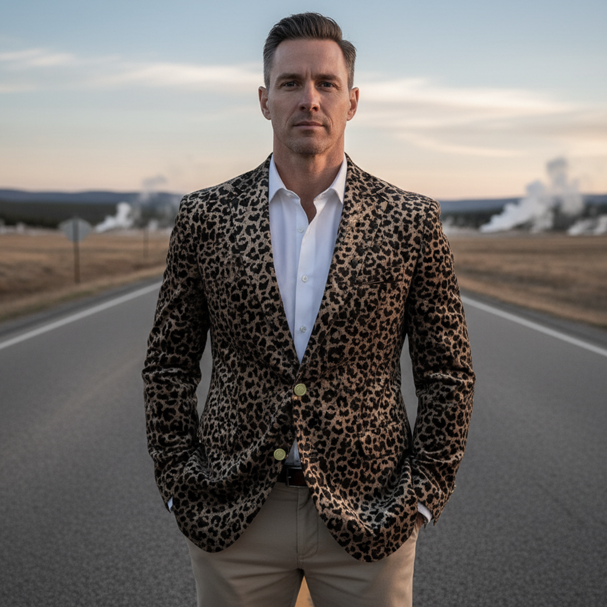 Men's Classic Vintage Velvet Leopard Print Single-breasted Slim-fit Blazer MTA1353I8K