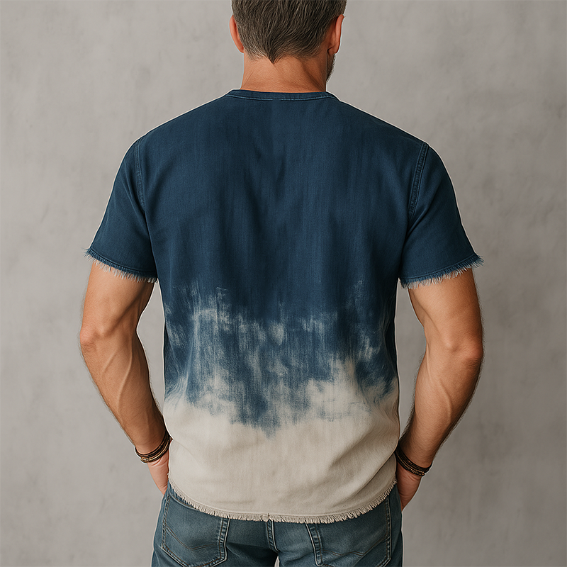 Men's Summer Fashion Gradient Printed Polyester Blended Short Sleeve Henley Shirt MTA2062F9P