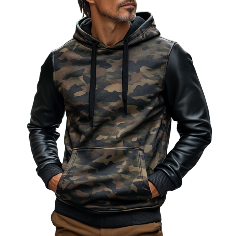 Men's Casual Fashion Camouflage Patchwork Hoodie 59756950F