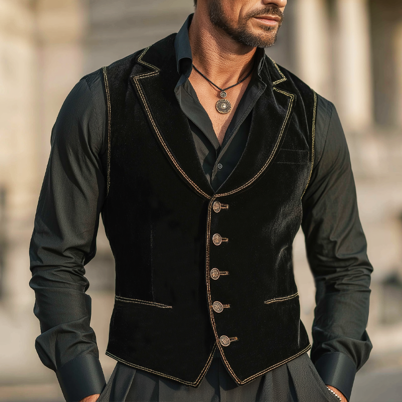 Men's Classic Embroidered Velvet Notched Lapel Slim-fit Vest MTA1651L6U