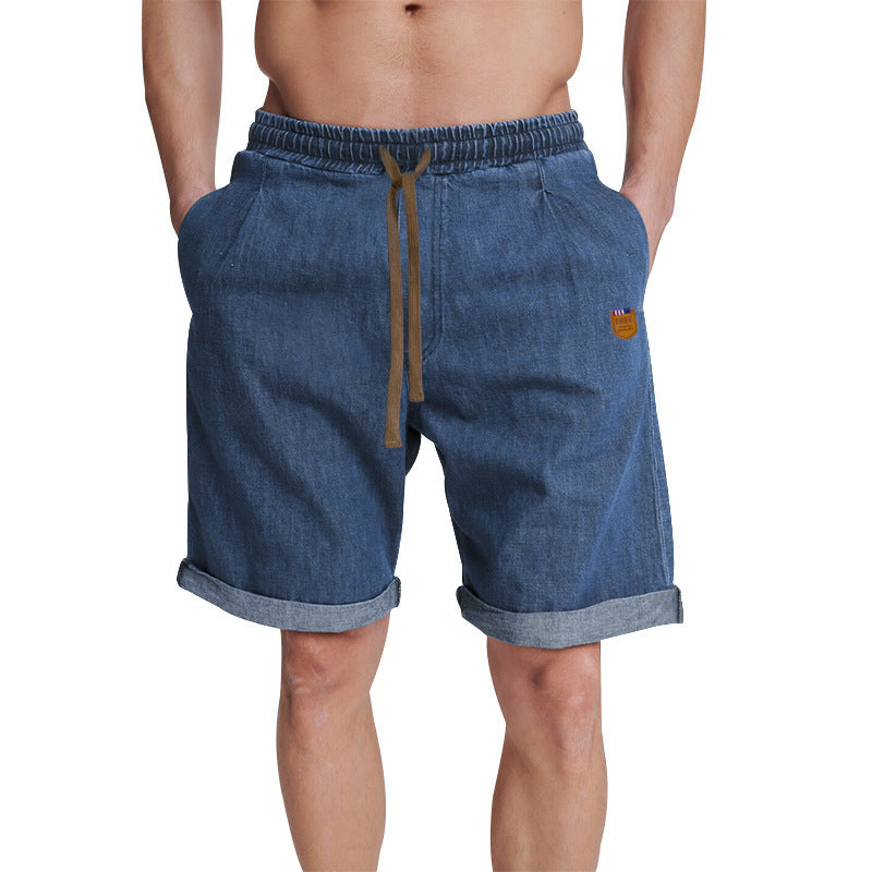 Men's Solid Color Elastic Waist Thin Denim Shorts 40975177X