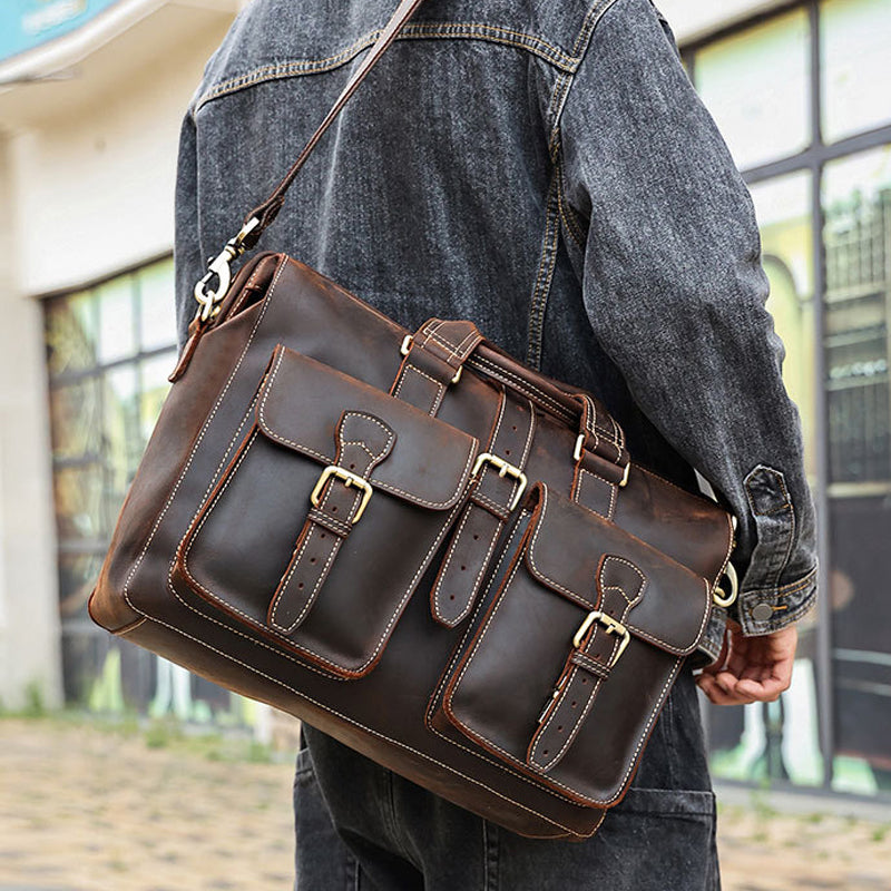 Men's Vintage Crazy Horse Leather Shoulder Bag 17912494X