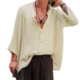 Men's Solid Color Cotton Linen Shirt 42309997X