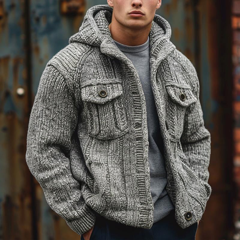 【24-Stunden-Versand】Herren-Strickjacke mit Kapuze, einfarbig, gestreift, strukturiert 59382802X