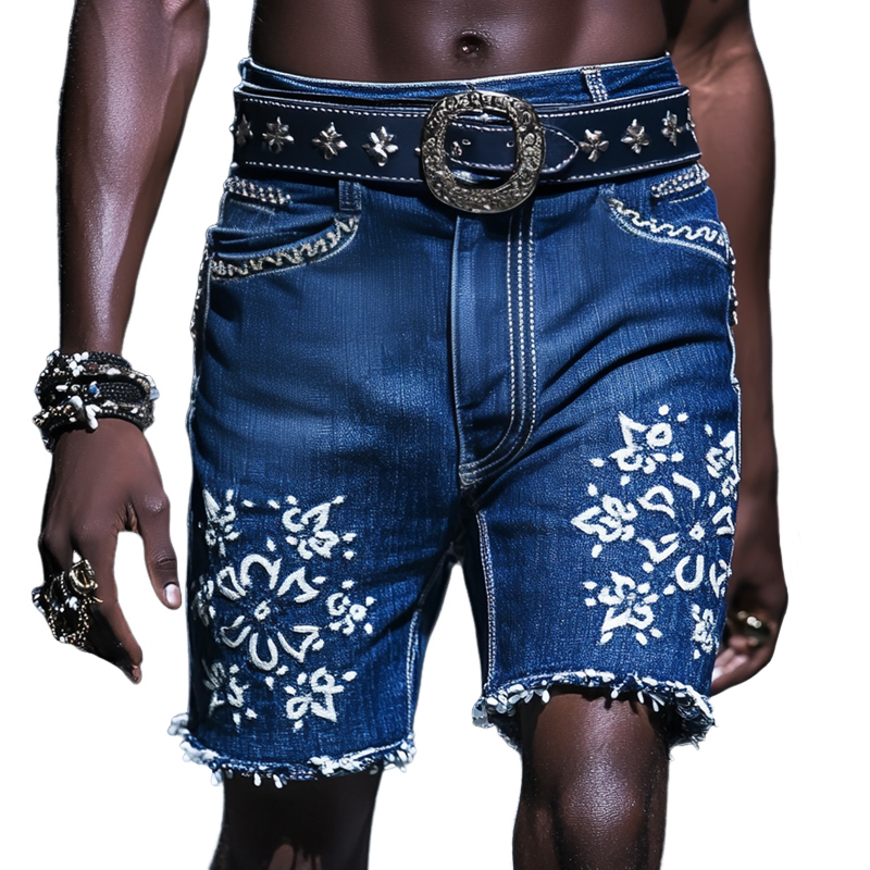 Men'S Fashion Embroidered Straight Denim Shorts MTA0918E4Z