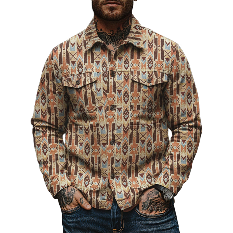 Men's Retro Ethnic Style Jacquard Collar Jacket MTA2451K9X