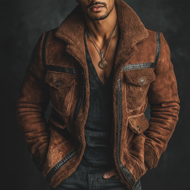 Men's Urban Warm Suede Lambswool Lined Jacket MTA2235K9U