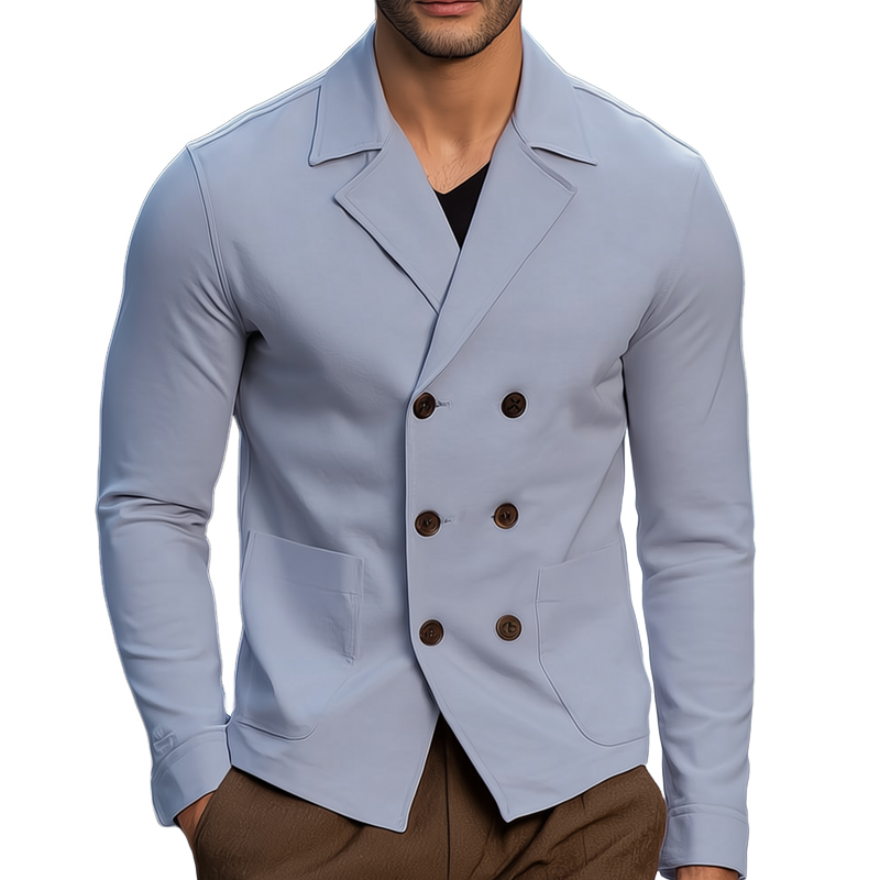 Men’s Solid Color Cotton Notch Lapel Double Breasted Jacket MTA0491H0Z
