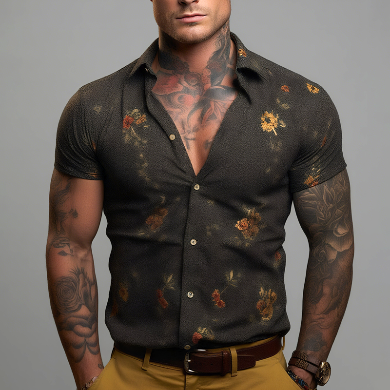 Men's Floral Print Lapel Short Sleeve Shirt MTA2145G7Z