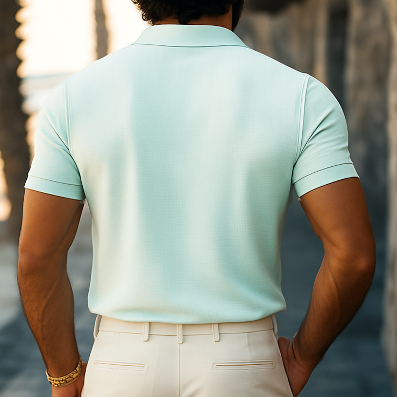 Men's Summer Basic Polo Collar Textured Short-sleeved T-shirt MTA0566G4U