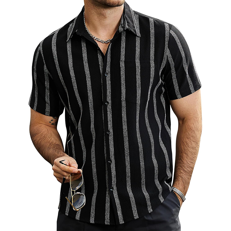 Men's Fashion Striped Loose Lapel Short Sleeve Shirt 43905197Z