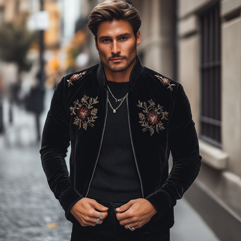 Men's Classic Velvet Embroidered Zip-up Jacket MTA0580L0U