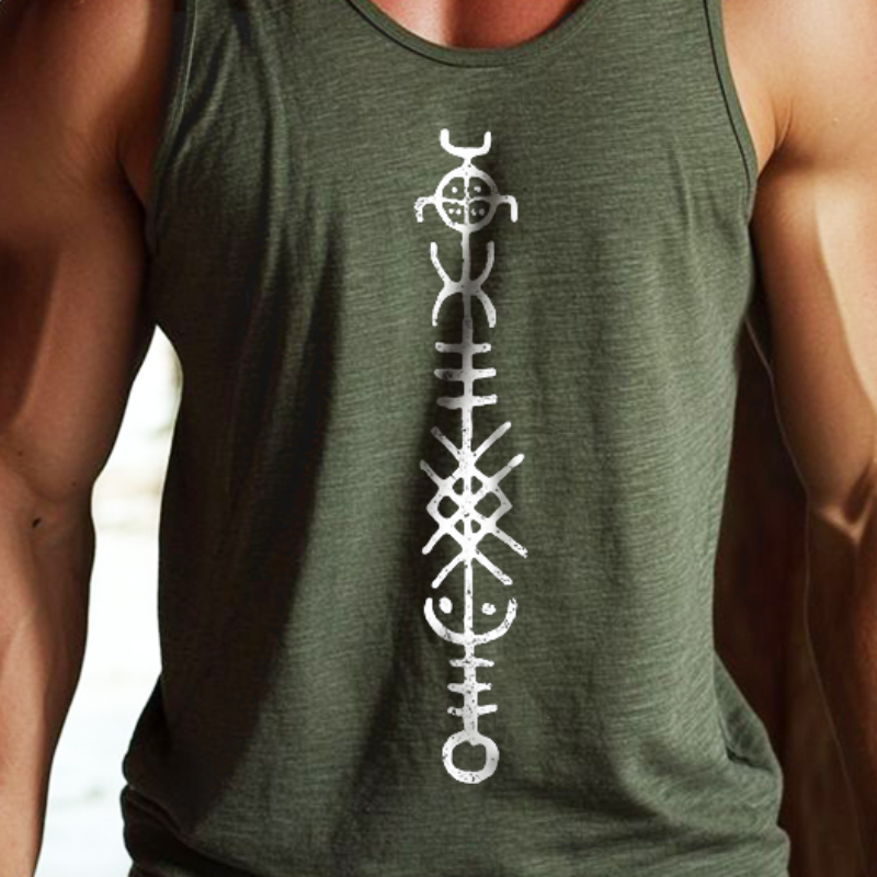Men's Retro Casual Blacksmith Print Crew Neck Tank Top MTA2791D8TO
