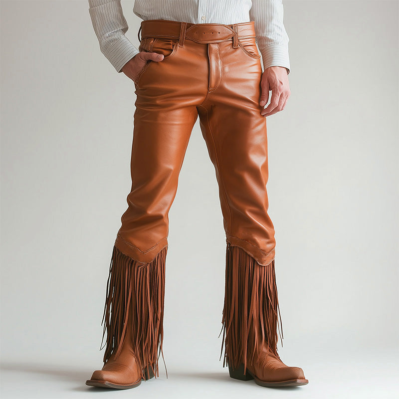 Men's Summer Western Cowboy Style Leather Tassel Trousers MTA1494E8P