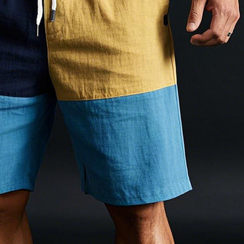 Men's Contrast Color Stylish Casual Linen Shorts 05402208P