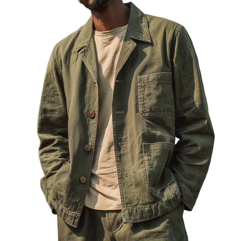Men's Vintage Casual Cotton Outdoor Washed Workwear Jacket MTA0184H6TO