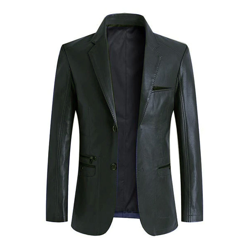 Men's Casual Lapel Single Breasted Leather Blazer 66243730M