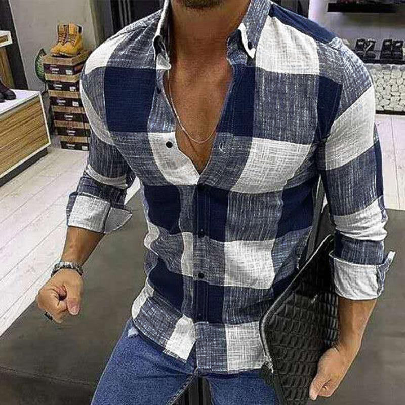 Men's Casual Plaid Long Sleeve Shirt 15985391M