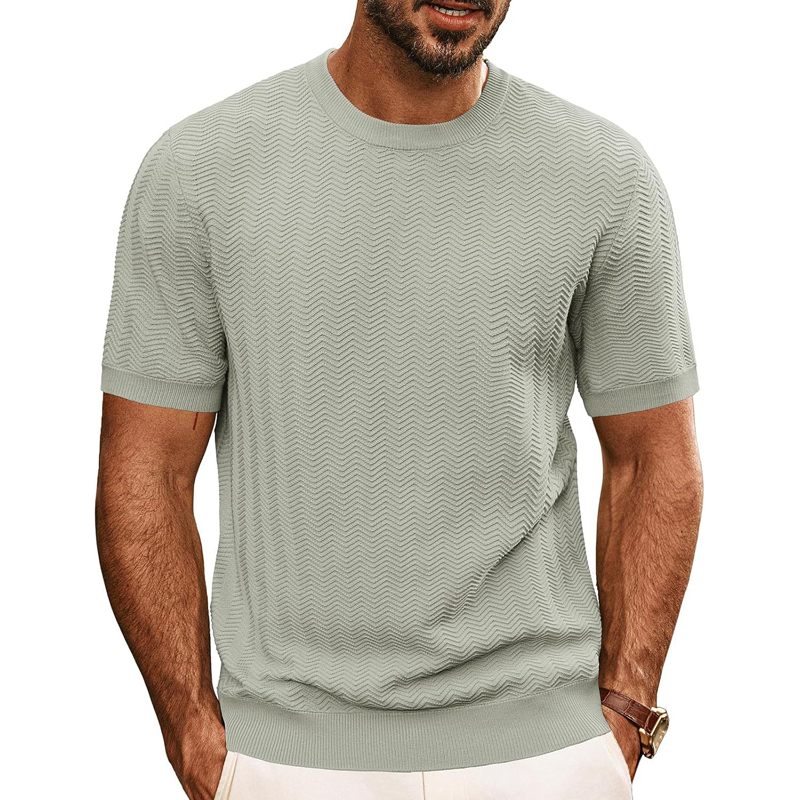 Men's Solid Color Knit Round Neck Short Sleeve T-shirt 07592973Z