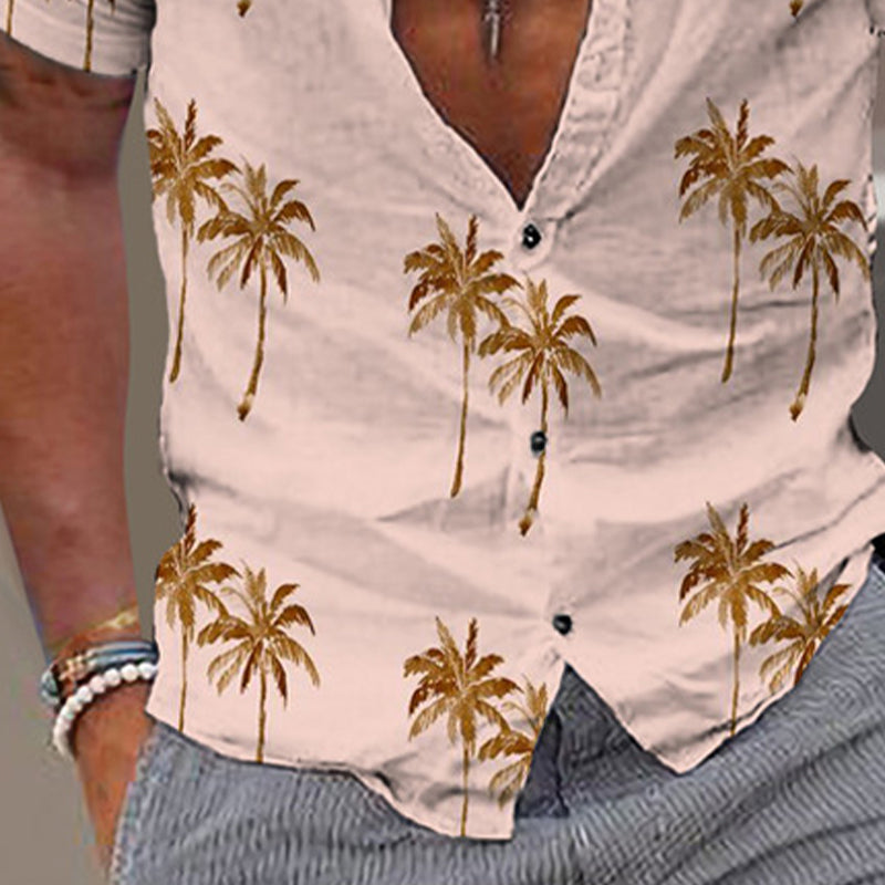 Men's Beach Hawaiian Print Kortermet Lapel Shirt 20467566X