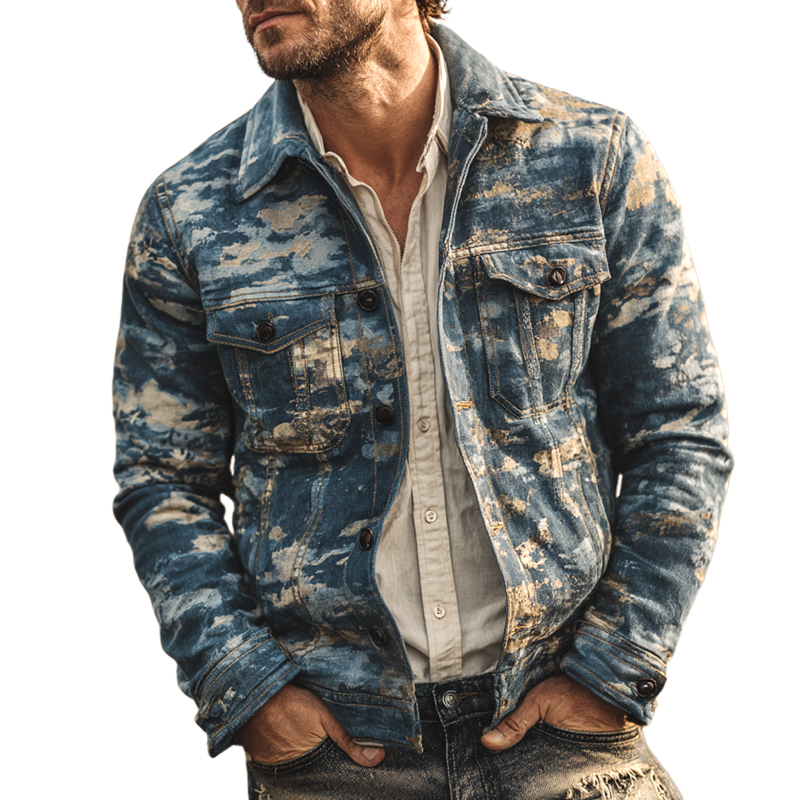 Men's Camouflage Lapel Multi-pocket Single Breasted Jacket MTA0150I3Z