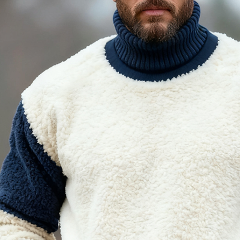 Men's Retro Casual Plush Colorblock Turtleneck Sweatshirt MTA2488J2TO