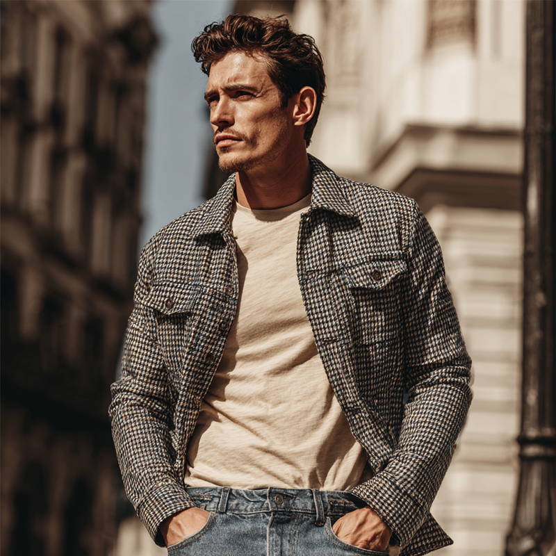 Men's Houndstooth Lapel Single-Breasted Jacket MTA0568H6X
