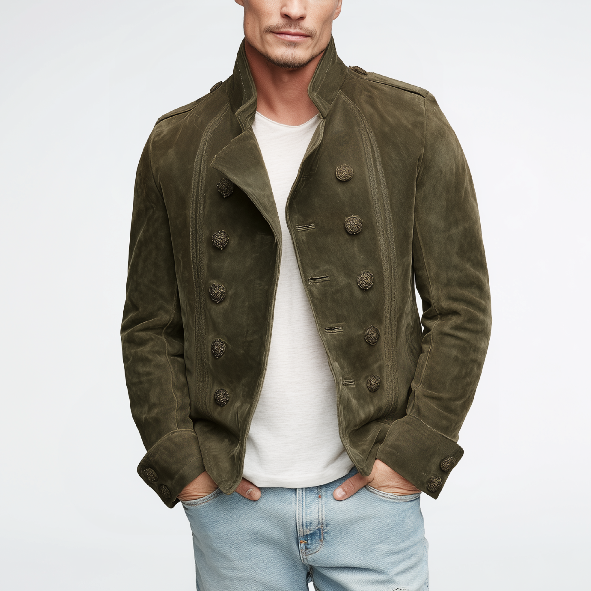 Men's Classic Vintage Lapel Suede Embroidered Double Breasted Jacket MTA2591H0K