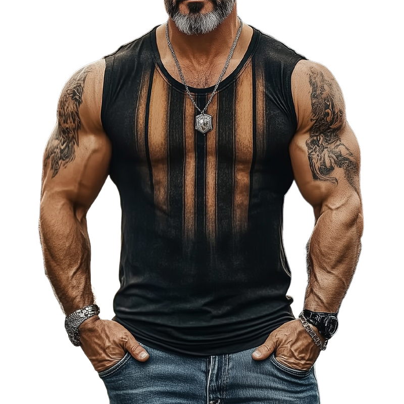 Men's Vintage Stripe Print Crew Neck Tank Tops MTA2090F8X