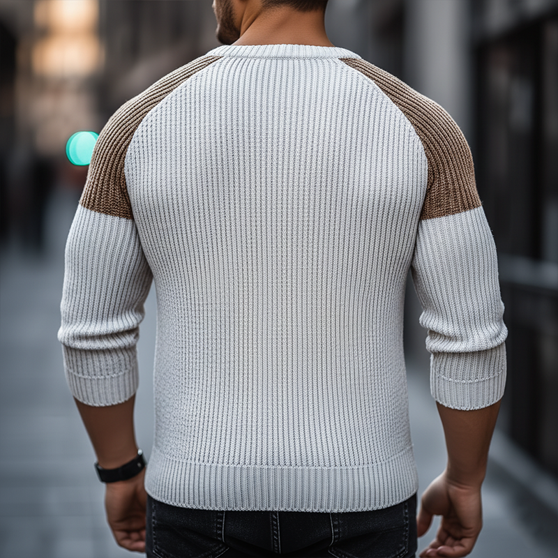 Men's Simple Color Block Cotton Yarn Knit Crew Neck Slim Fit Sweater MTA2964J7P