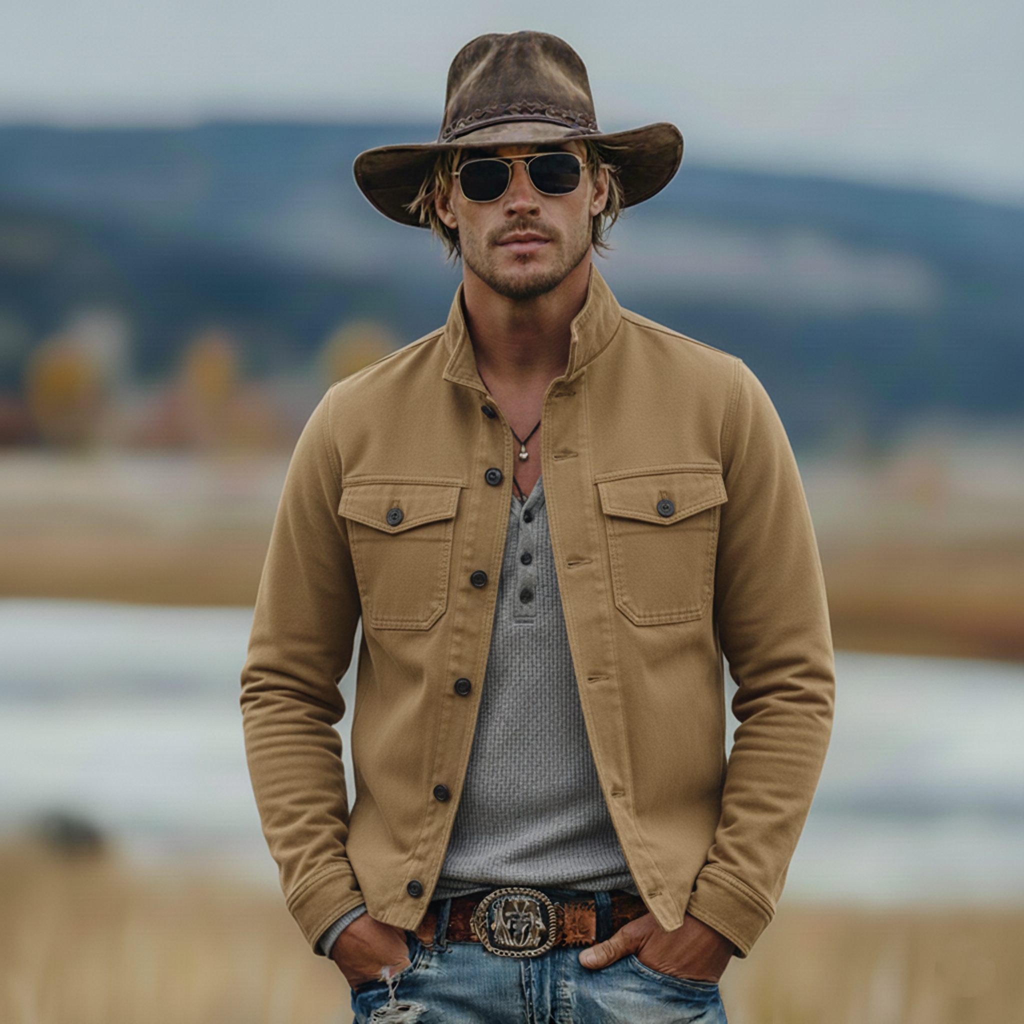 Men's Classic Casual Stand-collar Washed Cotton Blend Jacket MTA1657L4K