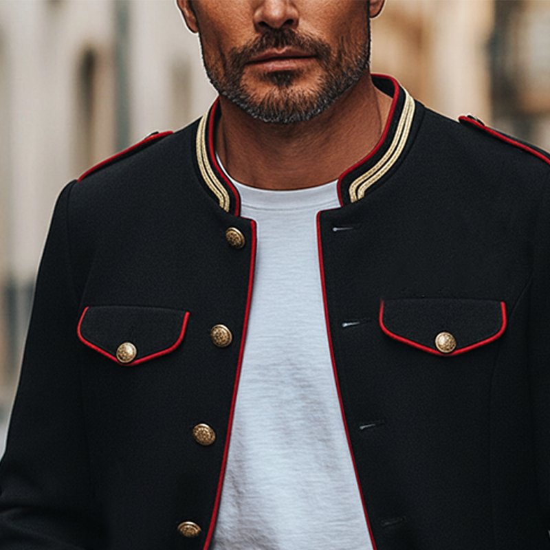 Men's Retro Color Block Stand Collar Jacket MTA0409L9X