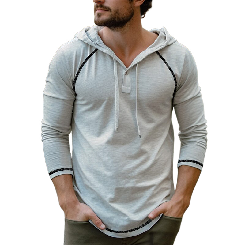 Men's Vintage Casual Cotton Hooded Pocket Long Sleeve T-Shirt MTA1423G0TO