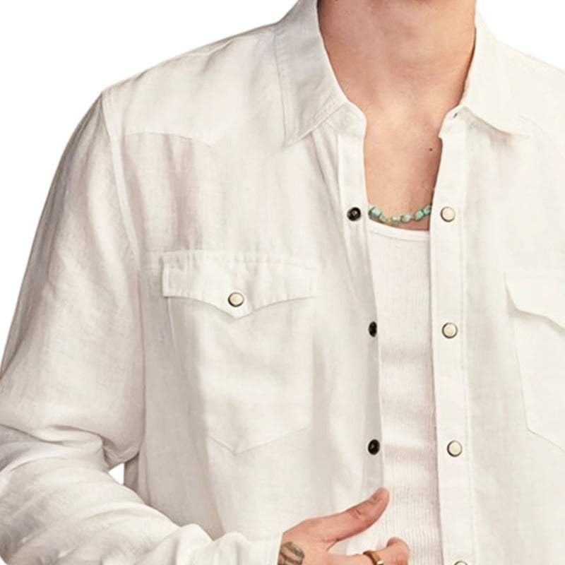 Men'S Summer Cotton Comfort Snap Button Long Sleeve Shirt MTA1290E0U
