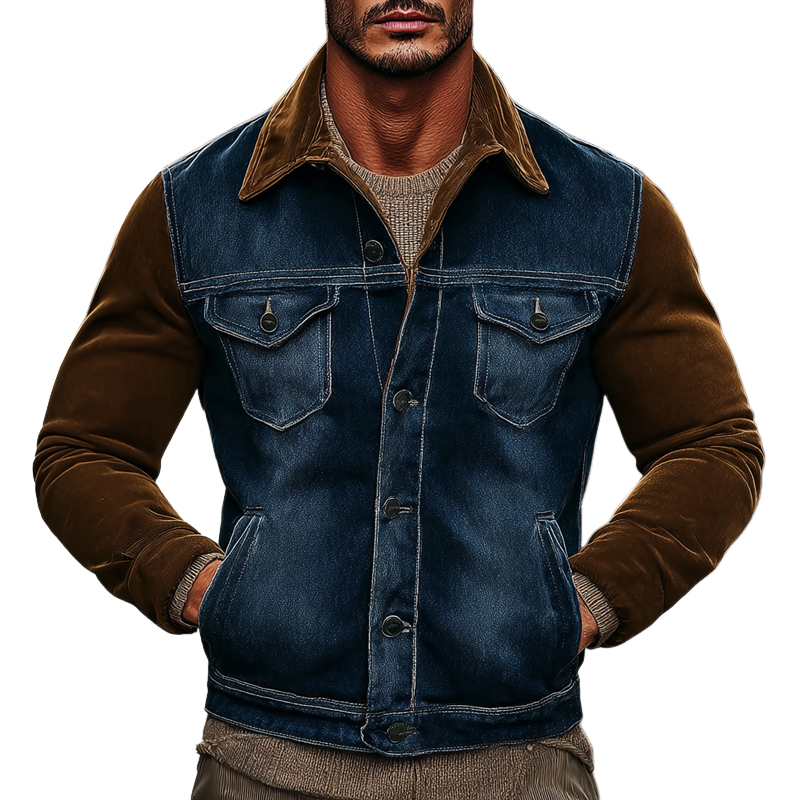 Men's Vintage Corduroy Washed Denim Lapel Jacket MTA1765J8X