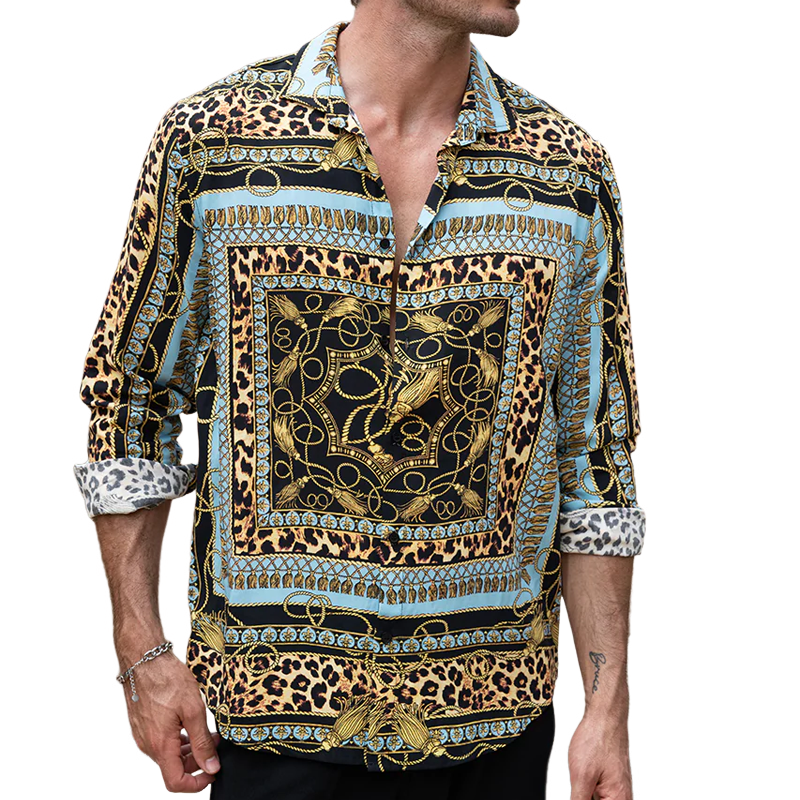 Men's Classic Vintage Cotton Blend Printed Long Sleeve Shirt MTA1454G8K