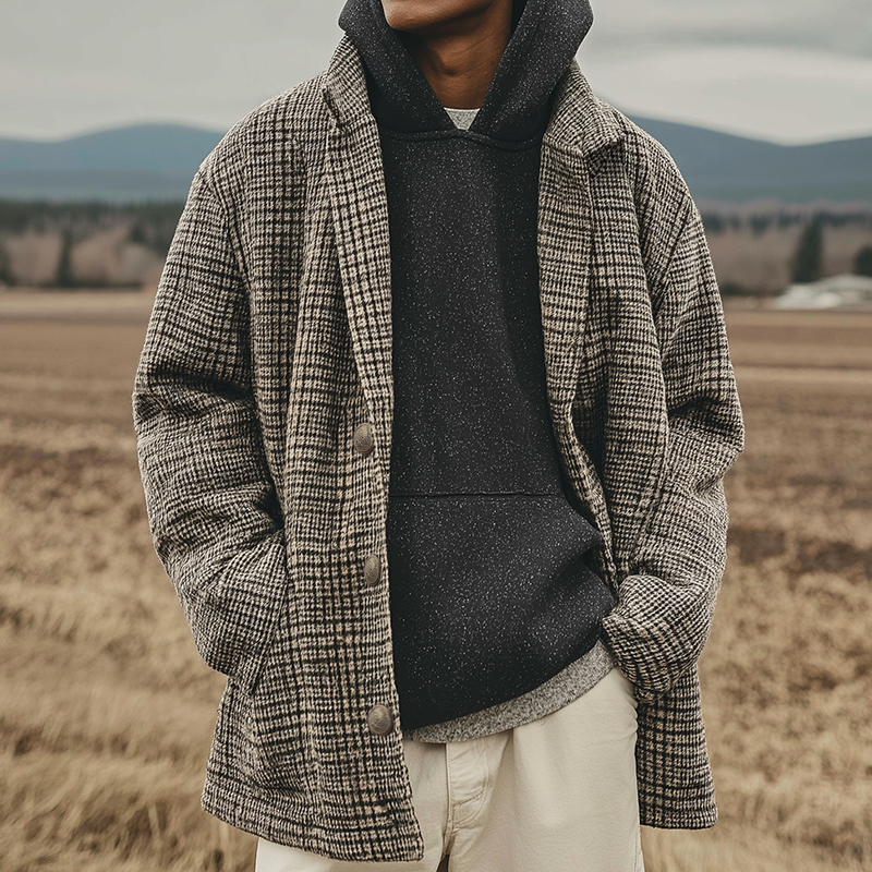 Men's Retro Casual Plaid Lapel Jacket MTA2784K0TO