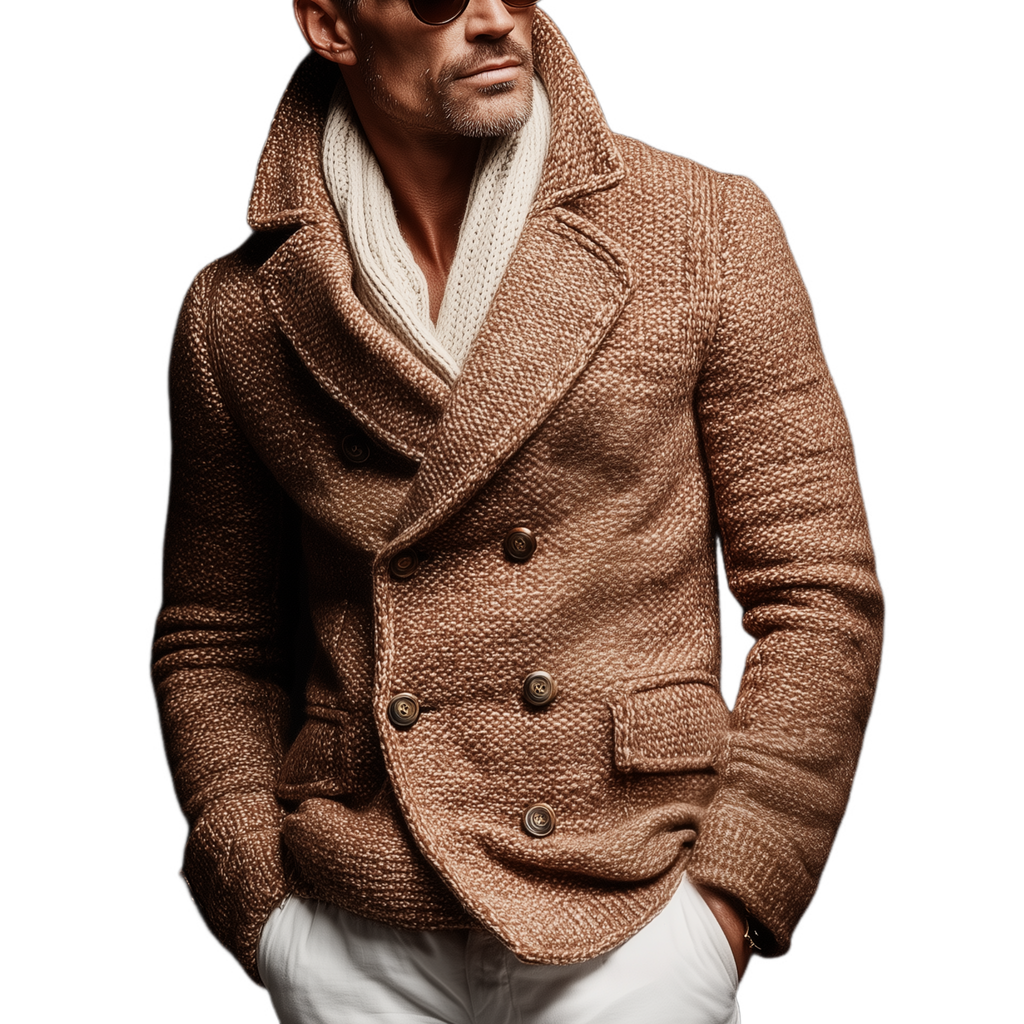 Men's Classic Retro Tough Style Double-breasted Lapel Slim Knitted Cardigan MTA1059J2K