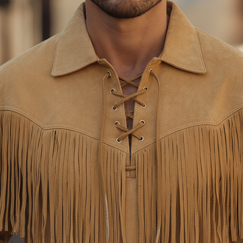 Men's Retro Tassel Tie Faux Suede Sweatshirt MTA2475K4P