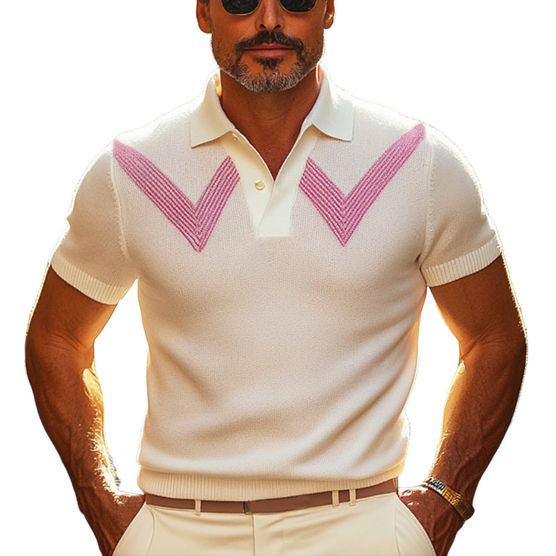 Men's Summer Comfortable Breathable Color Block Knitted Polo Collar T-Shirt MTA1691E9U