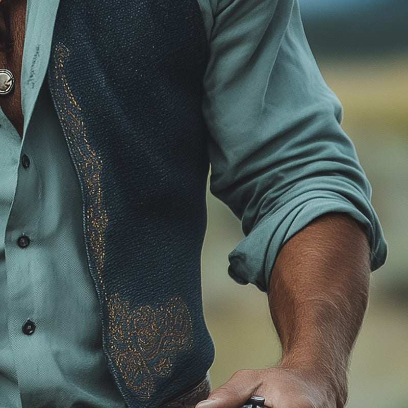 Men's Summer Western Cowboy Style Hot Stamping Blended Vest MTA2943D8P